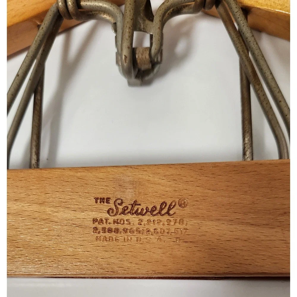 Vintage Setwell Wood Suit Hanger Wishbone Clamp Coat Pants Made USA Heavy Duty